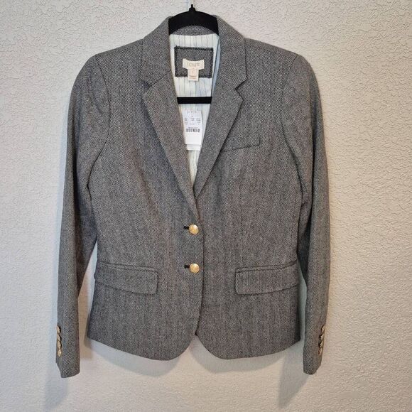 J. Crew Women's Size 0 Wool Jacket Blazer Herringbone Gray - Picture 1 of 10